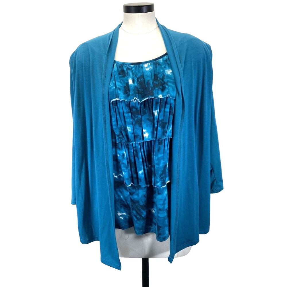 Sara Morgan Open Front Cardigan Drape Neck Blouse All-In-One Top Size XL RN84890